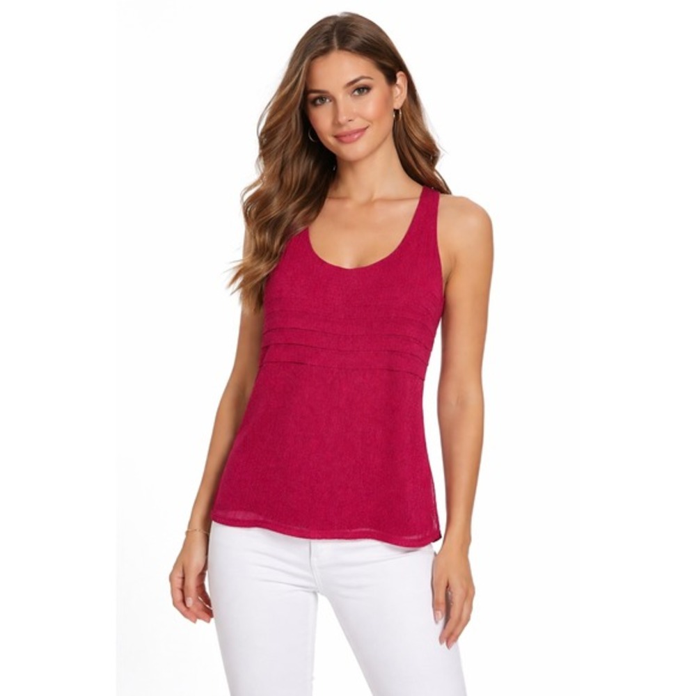 Express Sparkle Ruched Tank Top Deep Pink Sleeveless Glittery Glam Party 56-37